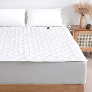 Dreamaker HealthGuard Multizone Cotton Cover Quilted Electric Blanket White Single Bed | Overheat Protection Heated Topper