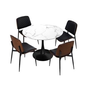 Oikiture 4 Seater Dining Table Set 90cm Round Table And Dining Chairs Pu Leather