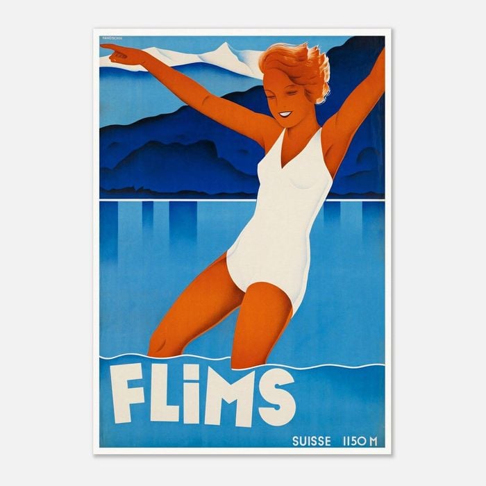Galrie Stunning Vintage Travel Poster of Flims, Switzerland European Art Print Art Décor, Poster Only, A1 60x 84cm (23 x 33inch)