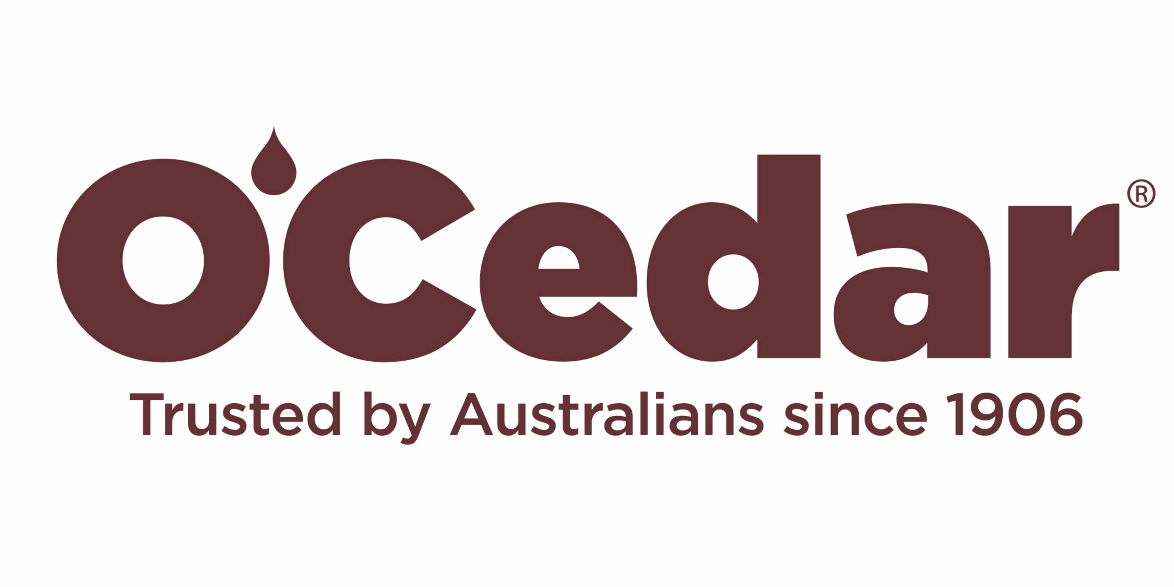 Brown O'Cedar logo with writing underneath it.