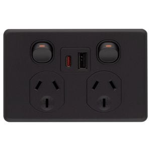 DETA X6 Matte Black Double Power Point with USB A+C PD20W Fast Charging