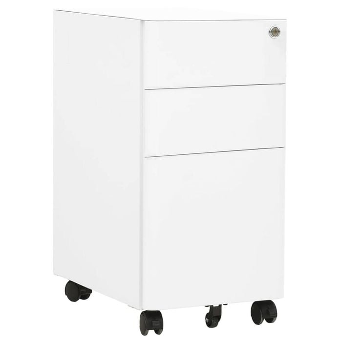 vidaXL Mobile File Cabinet Wheeled Chest of Drawers Office Storage White Steel