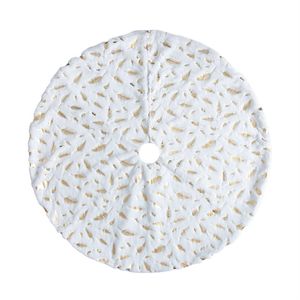 Catzon 48inch White Christmas Tree Skirt Soft Plush Tree Mat-GoldFeather