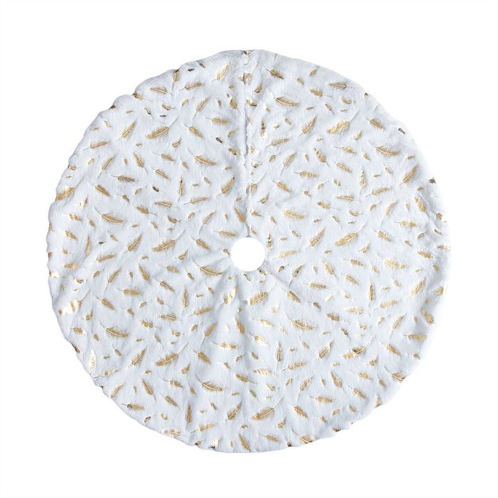 Catzon 48inch White Christmas Tree Skirt Soft Plush Tree Mat-GoldFeather