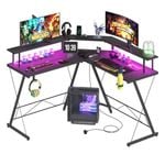 Advwin L Shaped Gaming Desk with LED Lights & Power Outlets Computer Desk Black