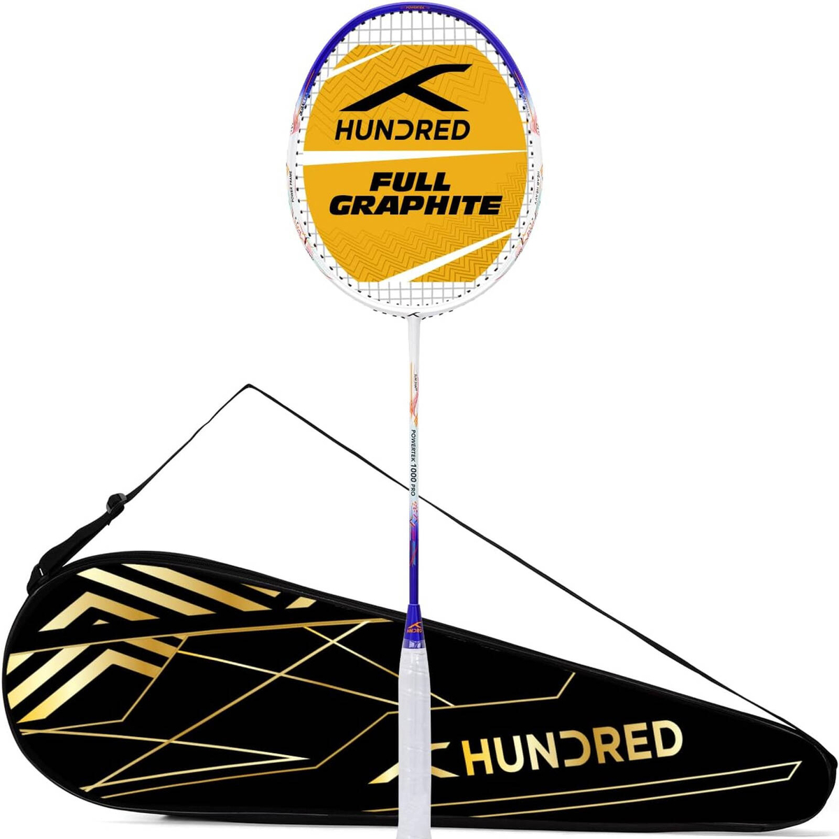 HUNDRED Powertek 1000 PRO Strung Badminton Racket – White/Blue, G6 Grip ...