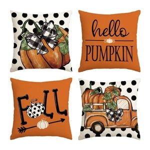 Catzon 4 Pcs Linen Throw Pillow Covers Autumn for Home