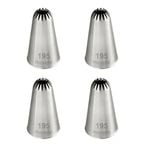 4PK Mondo Stainless Steel #195 Large Drop Flower Piping Tip - Silver