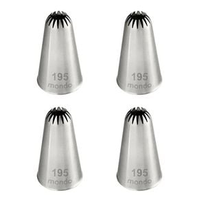 4PK Mondo Stainless Steel #195 Large Drop Flower Piping Tip - Silver