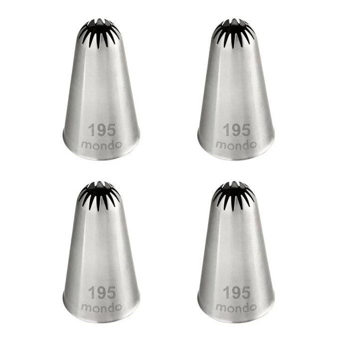 4PK Mondo Stainless Steel #195 Large Drop Flower Piping Tip - Silver