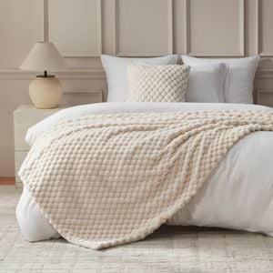 Dreamaker Emmett Textured Faux Fur Throw Cream 180x200cm