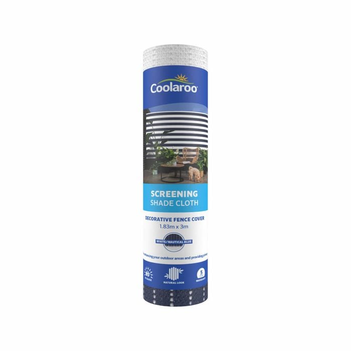 Coolaroo 1.83 x 3m White/Nautical Blue Striped 85% UV Block  Decorative Screening Shade Cloth