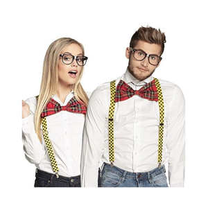 NERD COSTUME KIT Set Geek Glasses Fancy Dress Retro Funny Braces Bow Tie Party