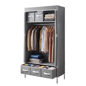 Artiss Large Portable Clothes Closet Wardrobe With Tiebacks Grey