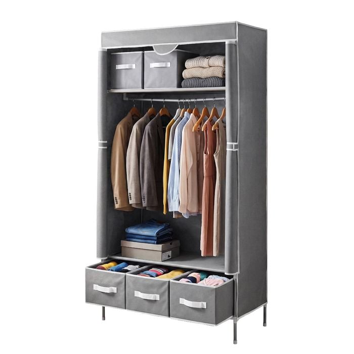Artiss Large Portable Clothes Closet Wardrobe With Tiebacks Grey