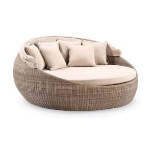 Large Newport Round Daybed Canopy Brushed Wheat & Sand Cushions