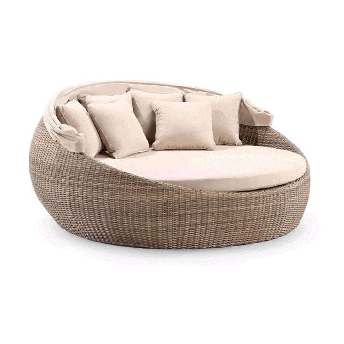 Large Newport Round Daybed Canopy Brushed Wheat & Sand Cushions