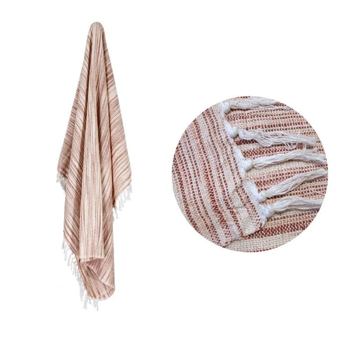 100% Cotton Fringe Throw Rug 125 x 150 cm Kylie Rust