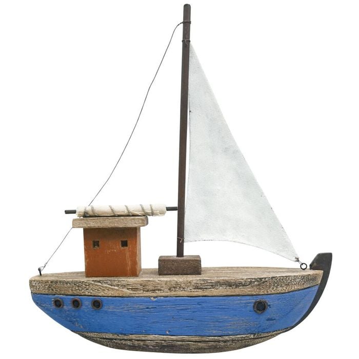 Urban Wooden Drift Boat Table Decorative Ornament 31x28cm Blue/Natural