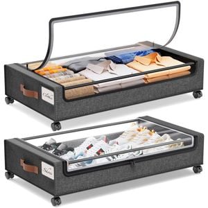 Catzon 2Pcs Under Bed Storage with Wheels for Clothes Blankets
