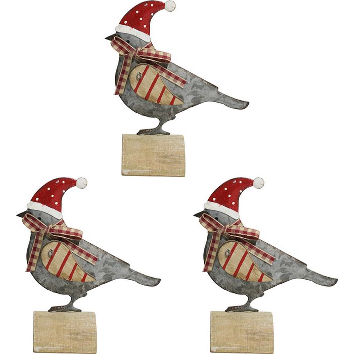 3PK LVD Metal French Xmas Bird Home/Living Room/Tabletop Xmas Decor 14x12cm