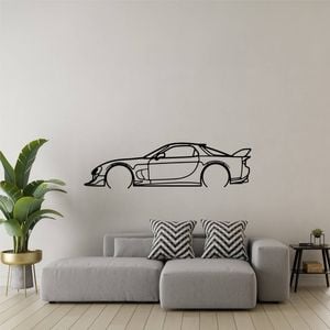 Ignite Laser Mazda RX7 Silhouette Metal Wall Art Coated Black 47inch/120cm