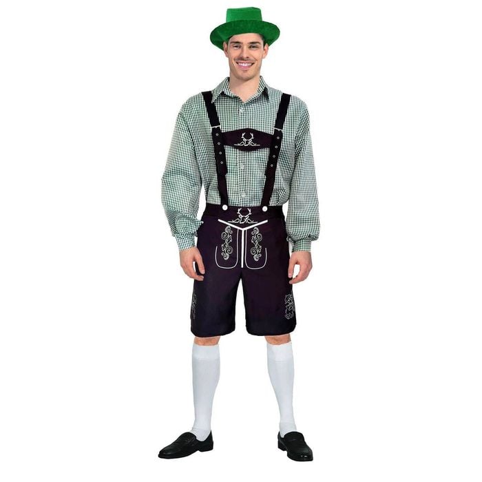 Adult Green Checkered Beer Man Oktoberfest Costume Halloween Cosplay Dress Up L/XL 175-185cm Height