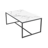 P&P White Sintered Stone Rectangular Marble Coffee Table With Slim Black Metal Frame – Modern Minimalist