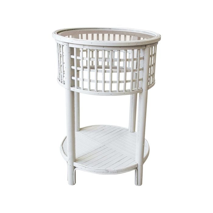 Bahama Rustic Metal/Glass 64cm Round Side Table - Birch