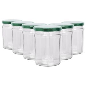 Argon Tableware Glass Jam Jars with Green Lids - 380ml - Pack of 6