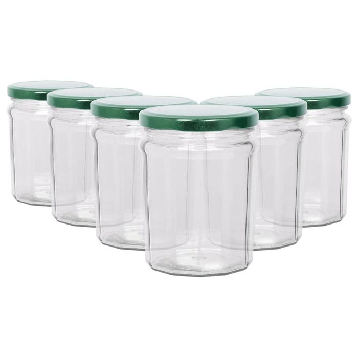 Argon Tableware Glass Jam Jars with Green Lids - 380ml - Pack of 6