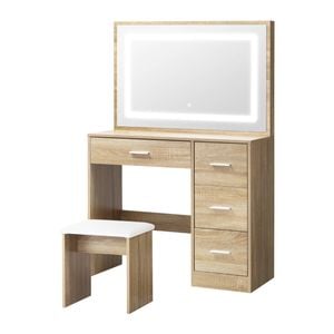 Oikiture Dressing Table Stool Set Large Makeup Mirror Vanity Natural