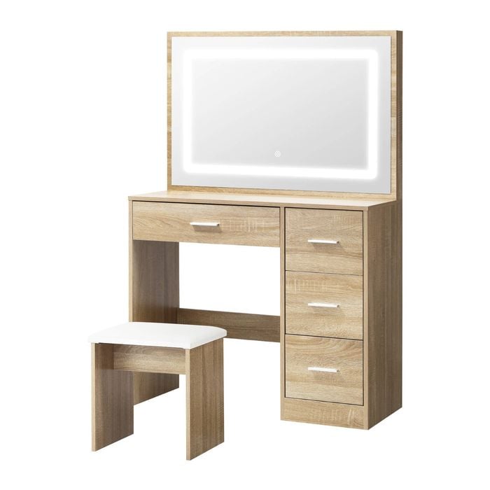Oikiture Dressing Table Stool Set Large Makeup Mirror Vanity Natural