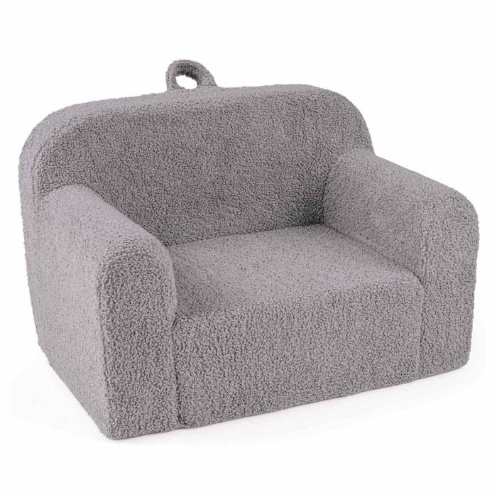 Costway Kid Foam Couch Teddy Fleece Sofa Reading Chair Gift Grey