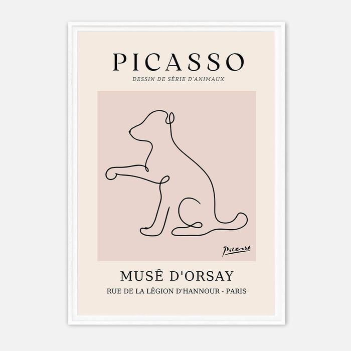 Galrie Elegant Minimalist Picasso Animal Series Drawing Art Print for Home Decor, White Frame, 70 x 100cm (28 x 40inch)