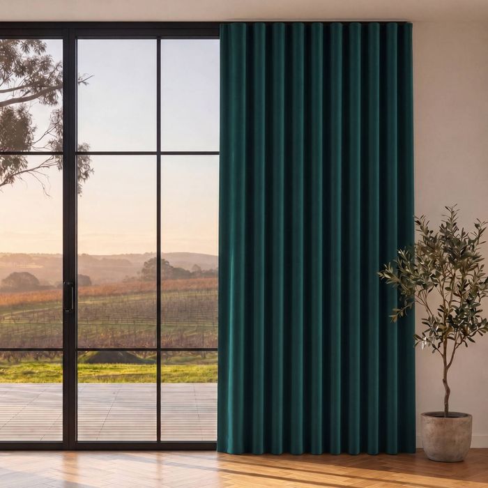 Cadence & Co. Byron Matte Velvet 100% Blockout S-Fold Curtain 385x280cm - Fits 220cm Track Deep Teal