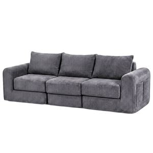 Ufurniture 235cm 3 Seater Sofa Corduroy Modular Compressed Large Couch Recliner No Assembly Grey