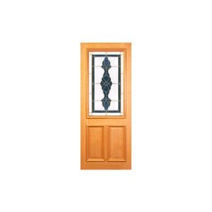 Woodcraft 2040 x 820 x 40mm Entrance Door Half Lite Blue Leadlight  Glass TG10BB