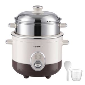 Devanti 3L Rice Cooker Small 6 Cup Multi Cooker with Steamer & 8H Keep-Warm Function for 2-4 People