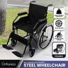 Orthonica 24 Self Propelled Foldable Steel Wheelchair - Portable Travel Adult Mobility Aid, 100kg Capacity, Black