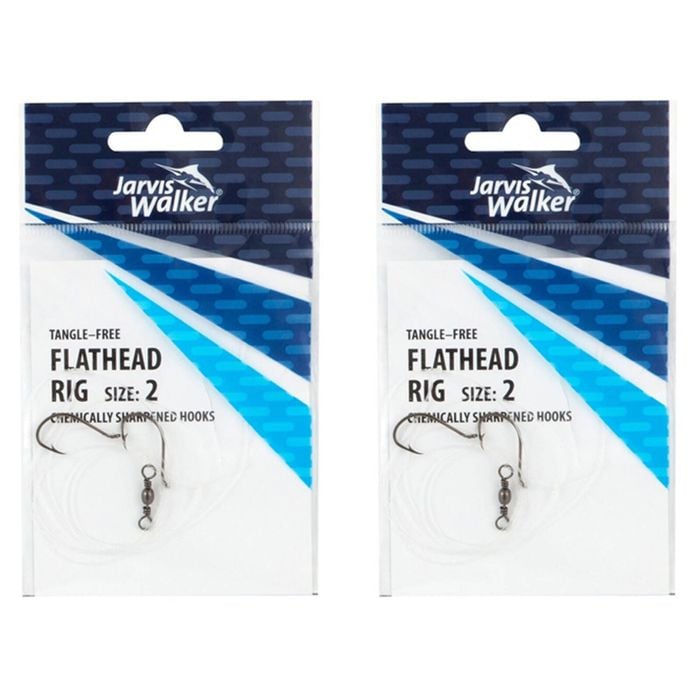 2x Jarvis Walker Tangle Free Flathead Rig Hooks Size 2