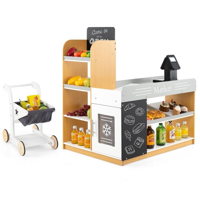 Costway Wooden Kids Supermarket Playset Pretend Play Grocery Store