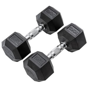METEOR 10kg Pair Rubber Hex Dumbbells