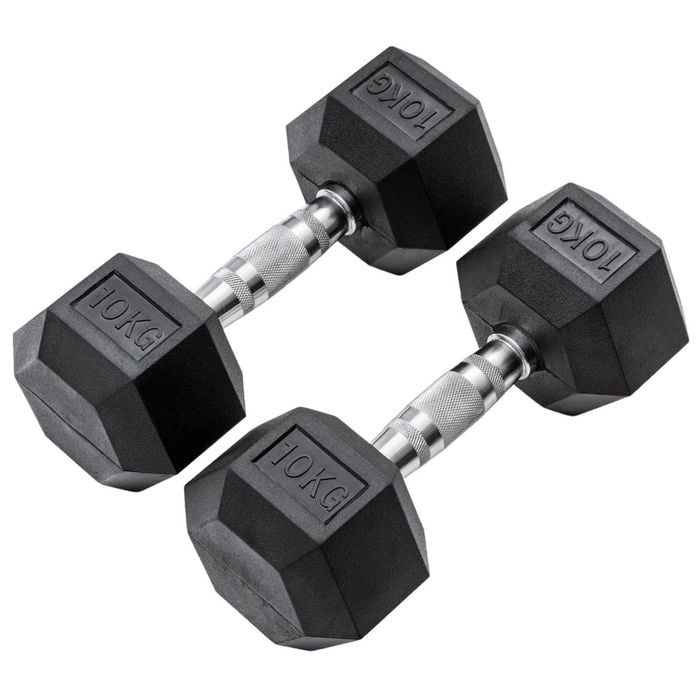 METEOR 10kg Pair Rubber Hex Dumbbells
