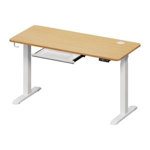 Oikiture 150cm Electric Standing Desk with Drawer Dual Motor White Oak