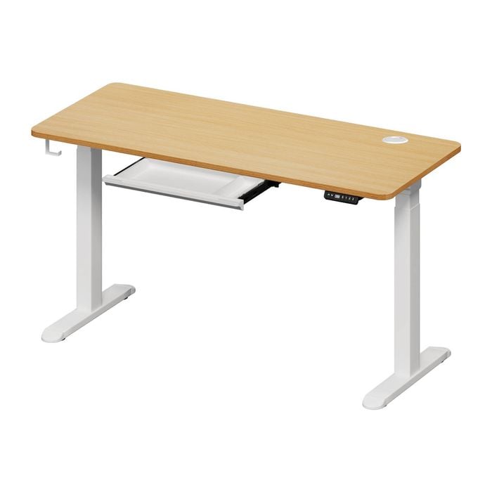 Oikiture 150cm Electric Standing Desk with Drawer Dual Motor White Oak