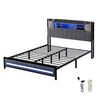 Levede Queen Bed Frame RGB LED Storage Headboard Charging Metal Slats Home