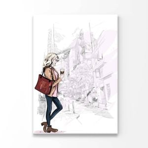 Lady With Red Bag Fashion Store Print 100% Australian Made 100x150cm (Stretched Canvas)