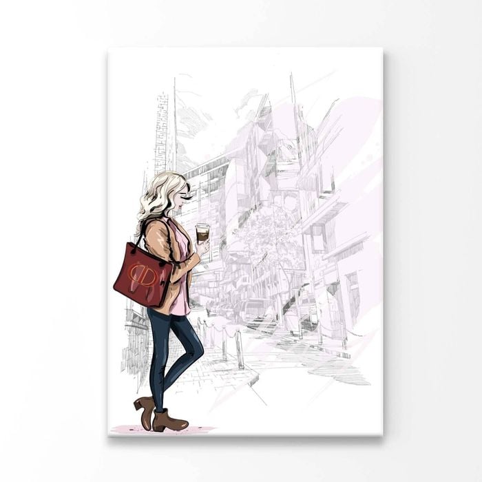 Lady With Red Bag Fashion Store Print 100% Australian Made 100x150cm (Stretched Canvas)