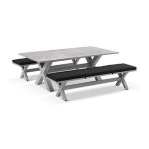 Aged Teak Look Tahitian 2.1m Aluminium Dining Setting With Bench Seats